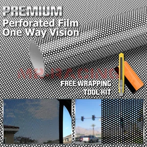 "Película adhesiva para ventana de vinilo de 12""x42"" negra perforada de visión unidireccional - Imagen 1 de 7