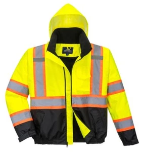 HI-VIS 2-IN-1 CONTRAST TAPE BOMBER JACKET CLASS 3 WATERPROOF TYPE R SIZES S-7X - Picture 1 of 2