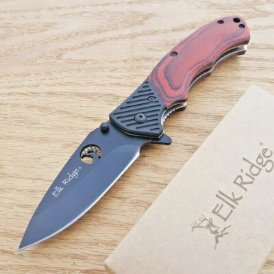 Cuchillo Plegable Elk Ridge Linerlock 3.25" Hoja de Acero Inoxidable Mango de Madera Marrón Foto 1 de 4