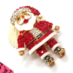 Hot Betsey Johnson Enamel Red Crystal Santa Claus Christmas Brooch Pin