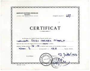Libya, 1977, Arabic Language Course Certificate - Tripoli French Cultural Instit - Picture 1 of 1