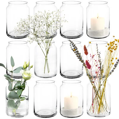 12x Vasen Windlichter aus Glas 15cm Tischdeko Kerzenglas Blumenvase Kerzenhalter - Bild 1 von 4