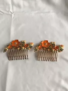 2 Disney Store London Metal Hair Comb Enamel Flowers Crystals EuroDisney 3.75" - Picture 1 of 4