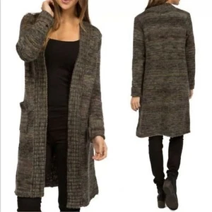 Prana Sabina Wool Blend Cozy Knit Long Open Boho Duster Cardigan Brown Gray Gold - Picture 1 of 16