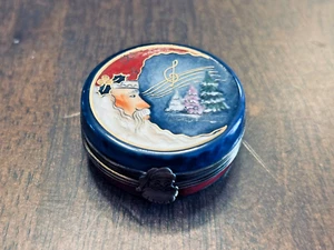 Rochard Liimoges Trinket Box Round Santa Crescent 1-7/8 In Across Christmas - Picture 1 of 5