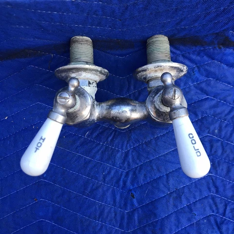 Vintage Empire Lab Tip Style Faucet w/White Porcelain Hot Cold Handles Cover