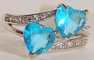 ANELLO DOPPIO CUORE TOPAZIO STRASS ARGENTO 925 TG 6 DESIGN APERTO SAN VALENTINO! - Foto 1 di 6