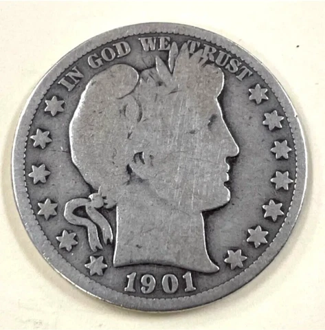 1901 S BARBER HALF DOLLAR. NICE LOW MINT COIN. FREE SHIP 🛳 Cover