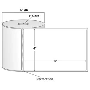 4"x6" Direct Thermal Labels White, Perf, 1" Core, 450 Labels/Roll, 9 Rolls/Box - Picture 1 of 3