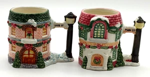 Vtg Set Of Two Cosmos House Of Lloyd Christmas Village Coffee Cocoa Mugs 1995 - Picture 1 of 10