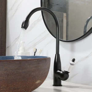 Grifo mezclador de latón para lavabo de baño negro mate montado en cubierta - Imagen 1 de 13