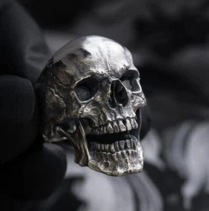 Men's Stainless Steel Unique Gothic Skull Ring Biker Punk Retro Biker Motorcycle - Picture 1 of 24