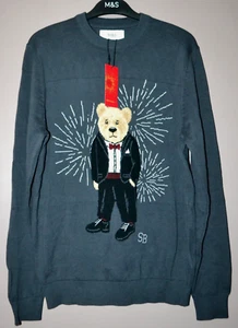 PARA HOMBRES M&S SPENCER BEAR NAVIDAD JERSEY TALLA S PEQUEÑO MEZCLA CARBÓN - NUEVO CON ETIQUETAS - Imagen 1 de 3