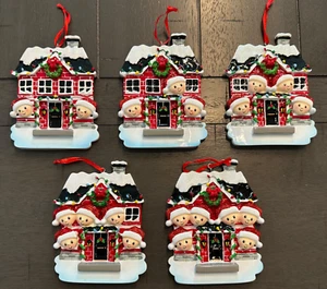 New Christmas Decorated House Family of 2 3 4 5 or 6 Personalizable Ornament - Picture 1 of 6
