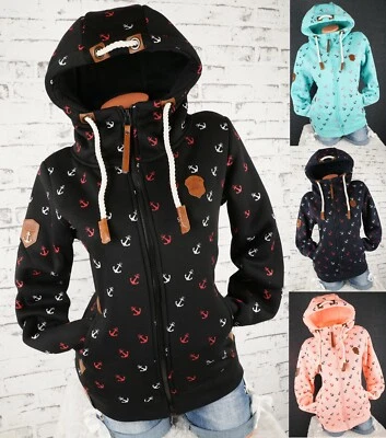 Damen Sweat Jacke Kapuze Hoodie Übergangsjacke Fleece gefüttert Anker S-3XL - Bild 1 von 4