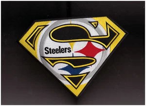 New 6 3/4 x 9 1/8" Pittsburgh Steelers Superman Iron on Patch Free Ship - Picture 1 of 1