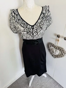 MARKS AND SPENCER Black White Smart Work Pencil Dress Size 14 - Picture 1 of 9