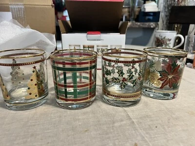 NEW Williams Sonoma Vintage Holiday Double-Old Fashioned Glasses Set Of 4 - Image 1 of 4