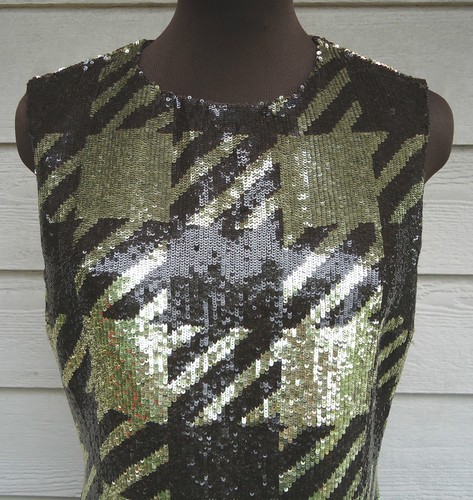 $6395 Michael Kors abito US 10 paillettes piuma oro caffè tubino cambio