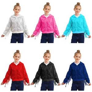 Kids Girls Outerwear Fringe Coat Dance Jacket Glittery Sequins Training Sparkly - Picture 1 of 81