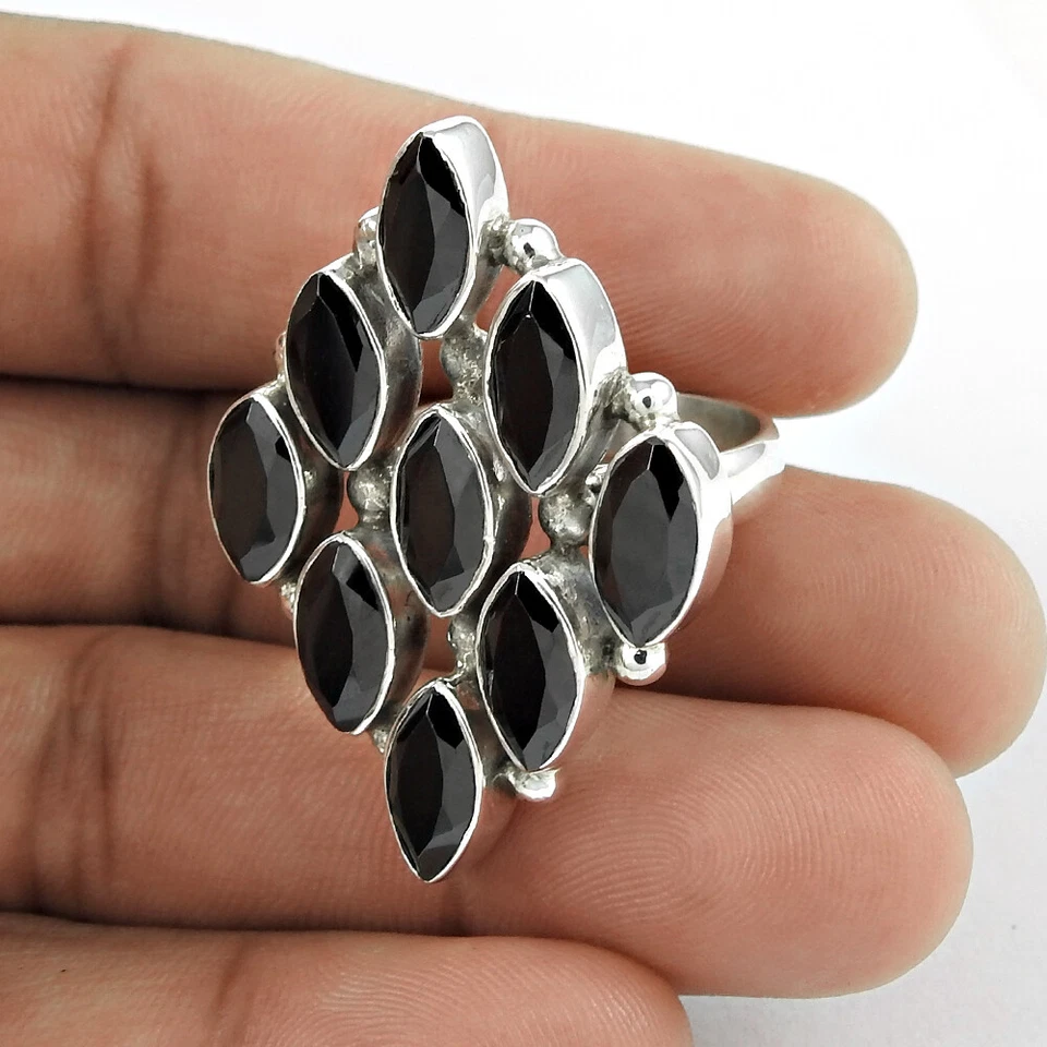 Mothers Day Gift Natural Black Onyx 925 Sterling Silver Rings Size 8 Jewelry - Image 1 of 1