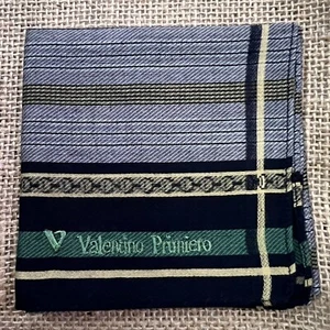 MAN HANDKERCHIEF COTTON ART POCKET SQUARE 17" CLASSIC GRAY YELLOW BLACK STRIPED - Picture 1 of 3