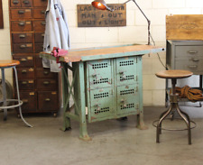Vtg Antique Industrial Workbench Console Table Desk Lockers Kitchen Island