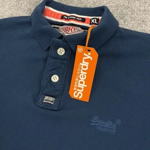 Superdry Polo Shirt Mens Extra Large Blue Short Sleeve Collared - Picture 1 of 11
