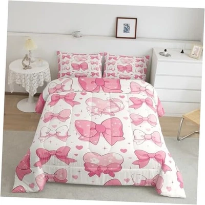  Juego de edredón con moño Pink Love Hearts, Dreamy Princess blanco rosa claro completo Foto 1 de 4