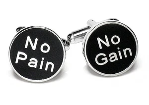 Silver-Tone Mens Cuff Links NO PAIN NO GAIN Cufflinks - Picture 1 of 2