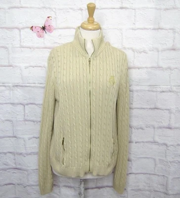 Suéter Lauren Ralph Lauren Mujer Cremallera Frontal Beige Tejido con Cable Cresta Logo Talla XXL Foto 1 de 4