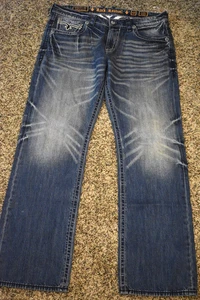 Rock Revival Lemly Straight Leg Blue Denim Distressed Jeans - Picture 1 of 8