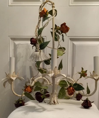  Lámpara de araña Tole Roses vintage de 5 brazos Foto 1 de 4