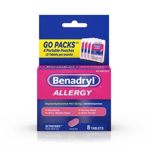 Benadryl Allergy Diphenhydramine HCI Ultratabs Antihistamine Tablet 25mg 8 Count - Picture 1 of 3