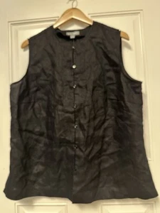 GO SILK NWT  100% Linen Black Button Up Size 1X  Mandarin Collar Minimalist NEW - Picture 1 of 11