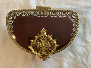 Vintage Matson Gold Ormolu filigran floral abgeschrägtes Glas Waschtisch Schmuck Schatulle Box - Bild 1 von 18