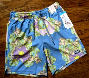 NWT SAXX Oh Buoy Lounge 2-N-1 Volley 7” Swim Trunk Shorts Size Small Blue Floral - Picture 1 of 16