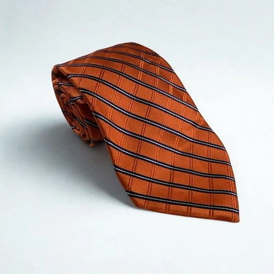 Corbata Tommy Hilfiger Naranja Azul Marino Rayas 100% Seda Hecha en EE. UU. Clásica Negocios Foto 1 de 4