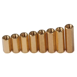 Hex Connection Nuts M3 M4 Brass Hexagon Threaded Rod Bar Stud Long Connector Nut - Picture 1 of 6