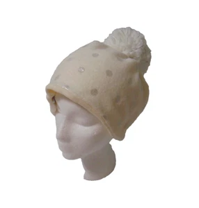 Gap Kids Girls Beanie Hat S/M Cream Frost Silver Foil Polka Dots Pom Pom Top - Picture 1 of 12