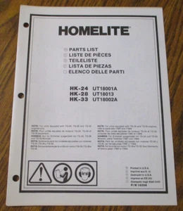 Homelite HK24 HK28 HK33 Trimmer Brushcutter Parts List Catalog Manual Book 18259 - Picture 1 of 4
