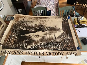1918 WWI Victory Ship Launching Ecorse MI 57” poster Joseph Pennell US Navy - Picture 1 of 5