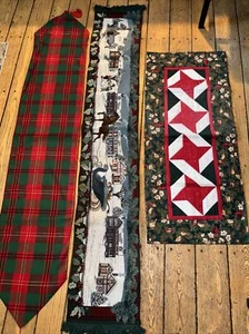 Vintage Lot Of 3 Christmas Holiday Table Runners Retro Cotton Prints 43”-74”long - Picture 1 of 5