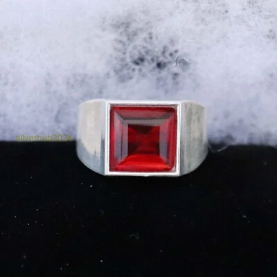 Anillo de hombre granate rojo plata de ley 925 anillo de banda llamativo todas las tallas SH58 Foto 1 de 4