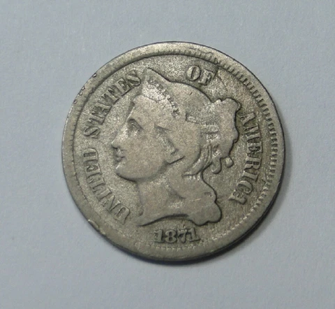1871 THREE CENT NICKEL CORONET HEAD COIN LOWER MINTAGE DATE Cover
