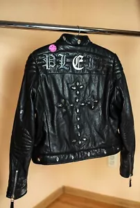 Philipp Plein women's biker jacket made of genuine leather with crystals cross M - Picture 1 of 24