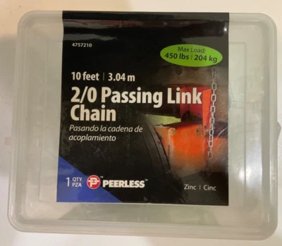 Peerless Chain 2/0 Straight Link Coil 10 Feet Zinc Max 450 Lb Swing New Box F11 - Image 1 of 4