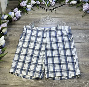 Club Room Shorts Size 40 Chino Blue Plaid 9” Inseam Men’s Flat Front - Picture 1 of 14