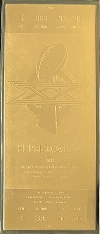 22KT GOLD SUPER BOWL 20 TICKET Willabee Ward CHICAGO BEARS New England Patriots Cover
