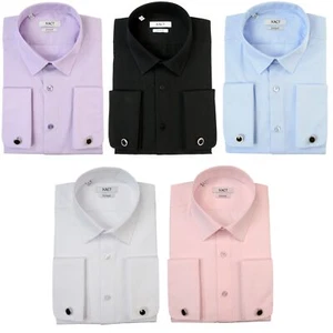 Xact Mens Plain Poplin Formal Shirt with Double/ French Cuff and Cuff Links - Picture 1 of 20